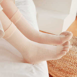 无缝无骨一体成型纯棉透气网眼镂空五指袜女中筒分趾袜防臭轻薄袜