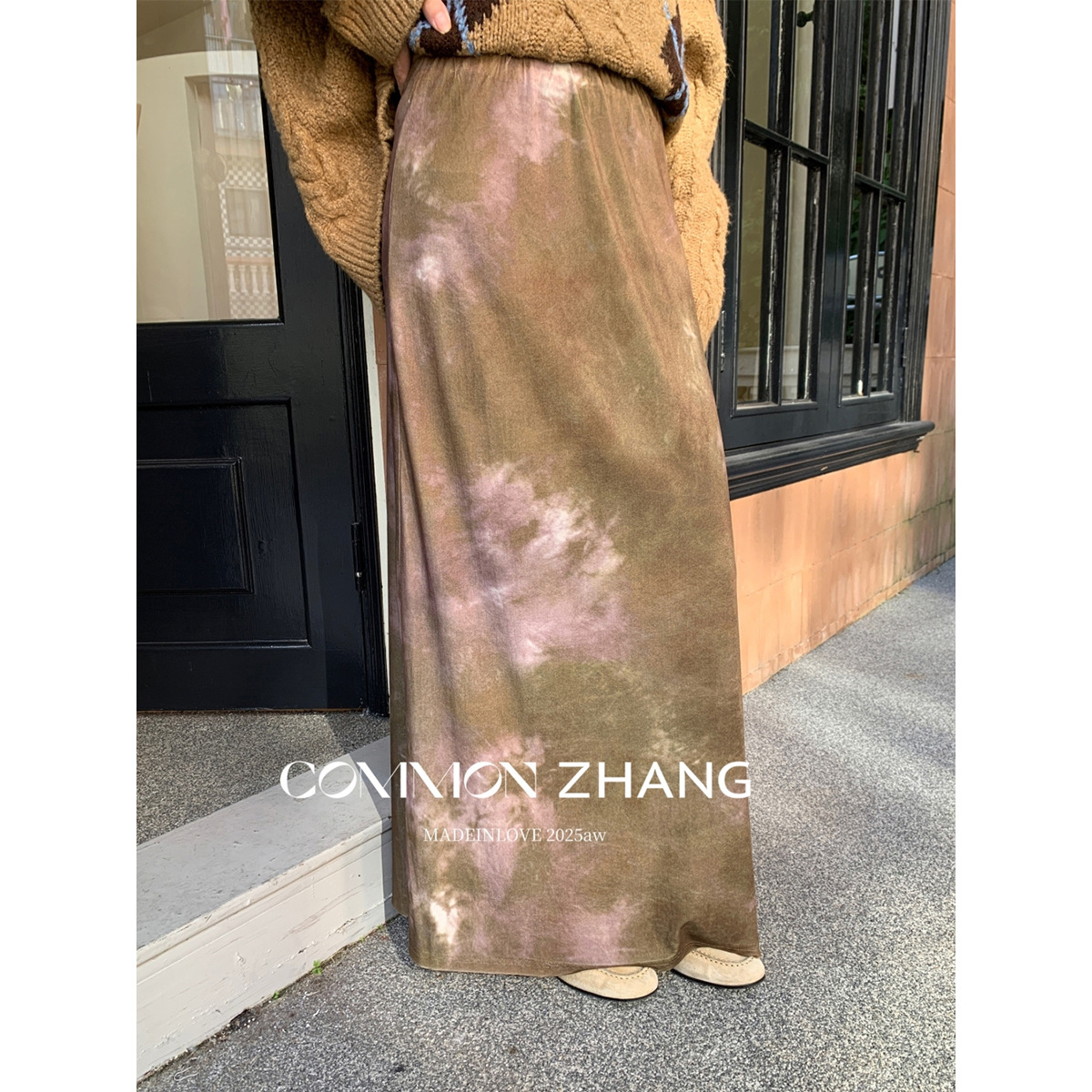 CZ ZHANG秋冬复古印花直筒半身裙女百搭休闲包臀一步长裙 B42069