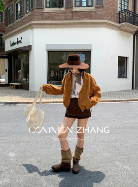 CZ ZHANG秋美式复古鹿皮绒短外套女宽松休闲慵懒风夹克衫B37061