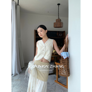 无袖 ZHANG夏装 新款 露脐马甲 上衣气质老钱风气质撞色绣花短款