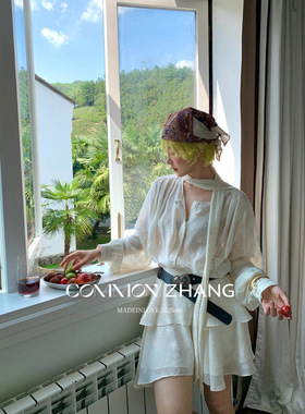 CZ ZHANG秋季法式名媛花卉绣花微透层次感百搭a字连衣裙女B36388