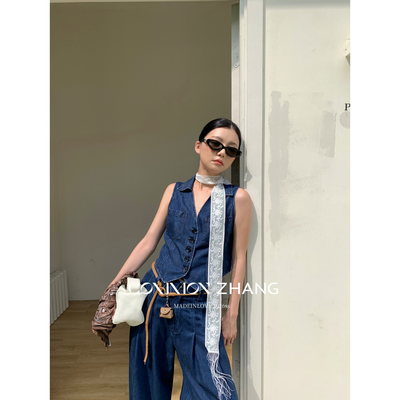 CZ ZHANG-26年夏上新垦丁海岸美式复古时尚水洗磨白天丝牛仔马甲