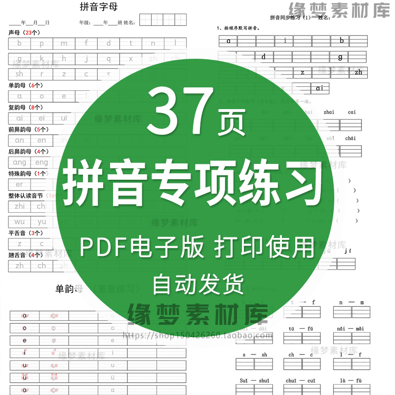 幼小衔接一年级拼音拼读训练练习题电子版强化专项训练PDF电子版