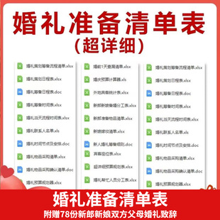 备婚清单电子版 结婚男女方必备品执行手册婚礼准备策划方案预算表