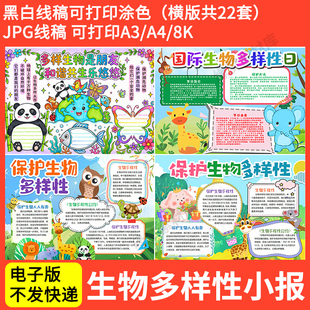 保护生物多样性手抄报模板共建地球生命共同体电子小报模版8KA3A4