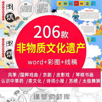 非物质文化遗产手抄报学生电子小报皮影戏剪纸京剧舞狮太极a3a48k