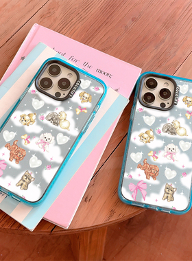 蝴蝶结狗狗蓝色亚克力适用于苹果16promax手机壳15pro防摔iphone13保护套12pro透明14plus手机套新款网红