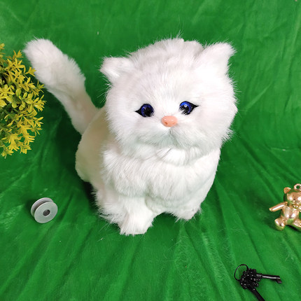 白色会叫的仿真小猫咪毛绒玩偶公仔儿童玩具可爱萌宠花猫摆件礼物