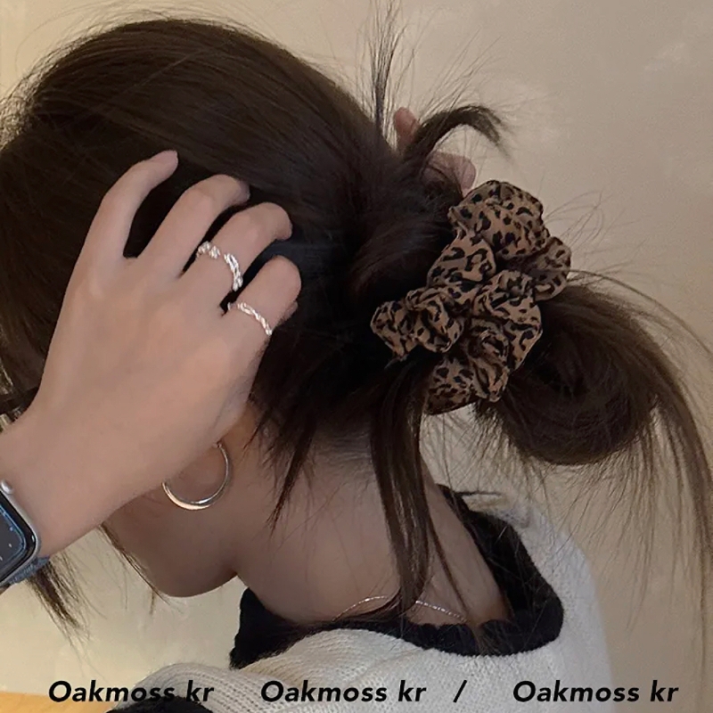 豹纹布艺大肠发圈韩系女生高级感日常通勤扎头发低丸子头发圈头饰