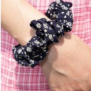 bm风藏青色碎花大肠发圈文艺气质头绳扎马尾丸子头秋冬氛围感发饰