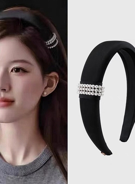 珍珠高颅顶黑色发箍赵露思同款头饰女2025新款高级感日常外戴头箍