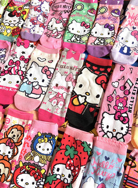 新品女款日系甜美HelloKitty凯蒂猫可爱卡通图案袜子短袜学生船袜