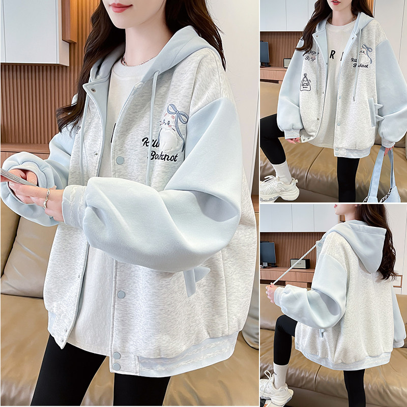 外套女棒球服2026新款春秋款连帽猫咪刺绣初高中巨好看秋装
