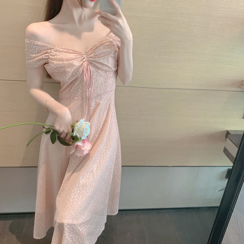 Real price drawstring Off Shoulder Waist Dress