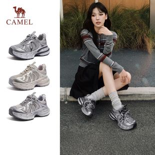女2025秋新款 骆驼银月2代老爹鞋 厚底增高跑步运动 迪丽热巴同款