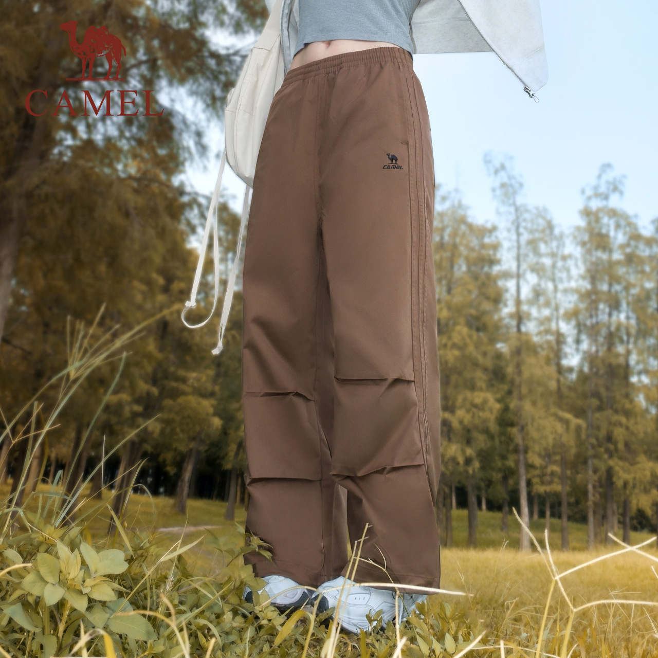 【防泼水】骆驼运动工装裤女2025秋新款户外防风直筒徒步登山裤男
