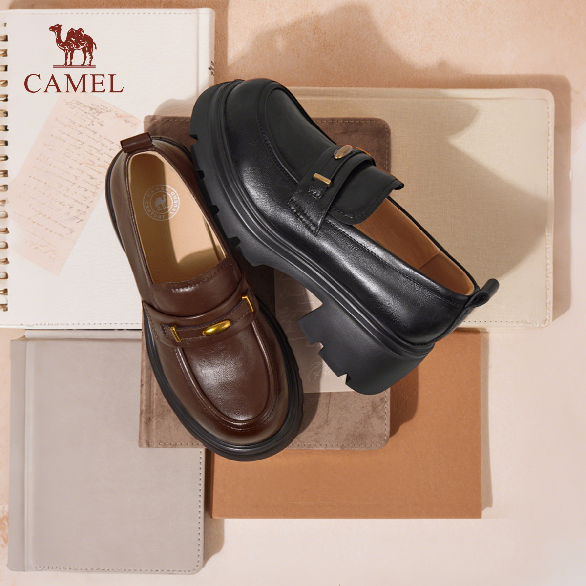 骆驼女鞋2026春季新款百搭复古jk厚底增高小皮鞋休闲单鞋女乐福