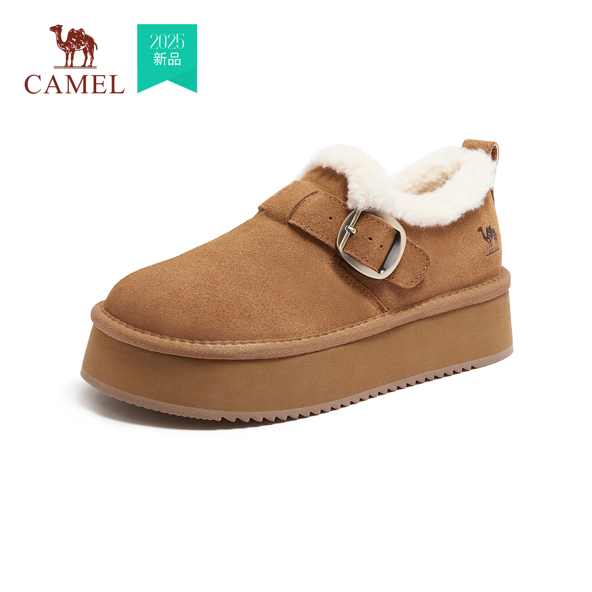 骆驼女鞋2025冬季新款棉拖鞋厚底加绒保暖雪地靴低帮外穿棉鞋女