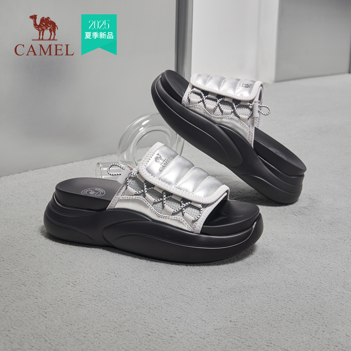 骆驼女鞋2025夏季新款外穿拖鞋女休闲凉鞋厚底一字拖休闲拖鞋女款