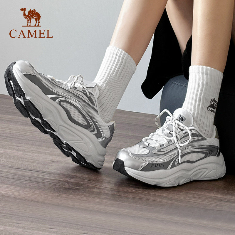 骆驼休闲女鞋银色老爹鞋运动鞋