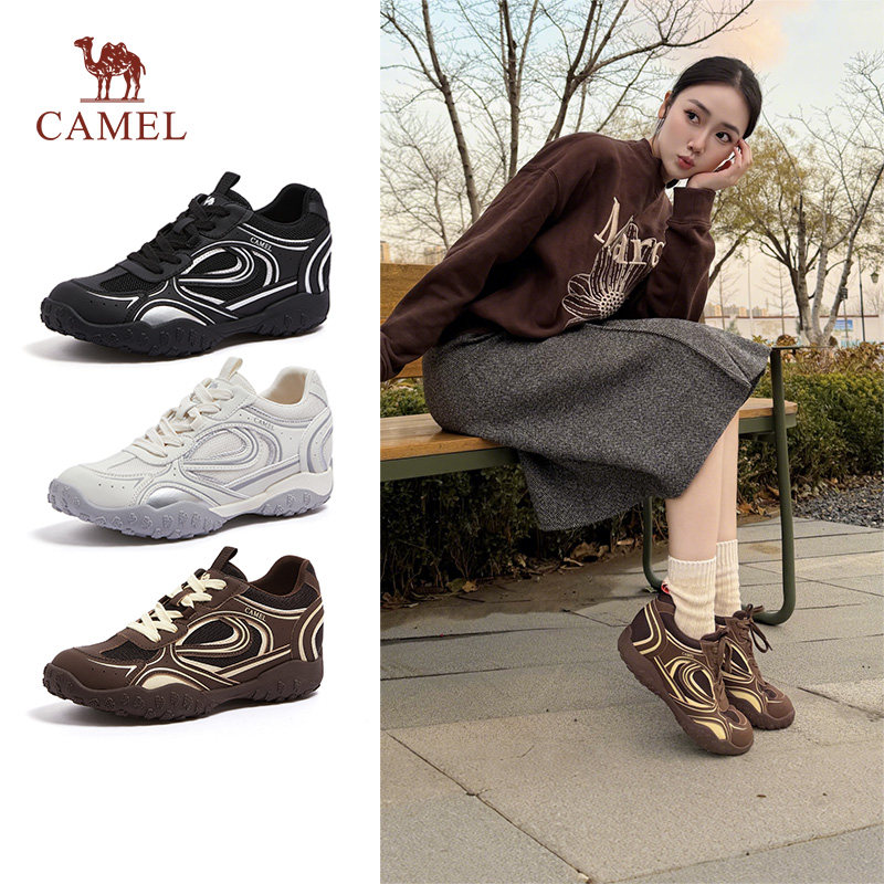 骆驼女鞋2026春季新款时尚休闲厚底内增高运动鞋板鞋德训鞋老爹鞋
