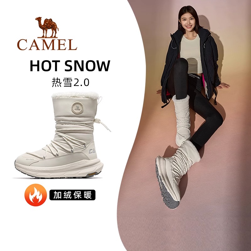 骆驼热雪2.0运动鞋冬季户外雪地靴高帮女鞋防滑防水加绒保暖棉鞋