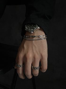 原创ins小众设计拼接双层手链男女嘻哈个性冷淡风钛钢手饰品