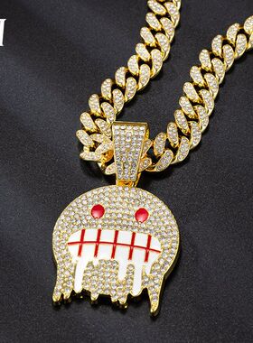 欧美风嘻哈长款项链饰品男潮牌合金满钻吊坠迈阿密街头说唱配饰