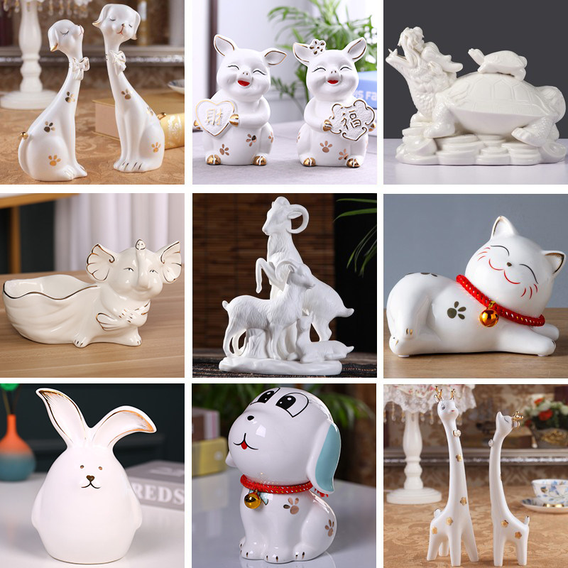陶瓷招财摆件可爱现代客厅房间装饰品电视柜摆设工艺品结婚礼物