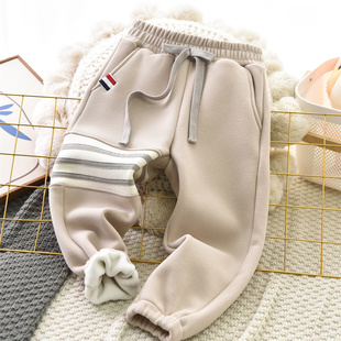 男女童加薄绒裤子秋冬新款宝宝儿童装四条杠一体绒休闲束脚卫裤