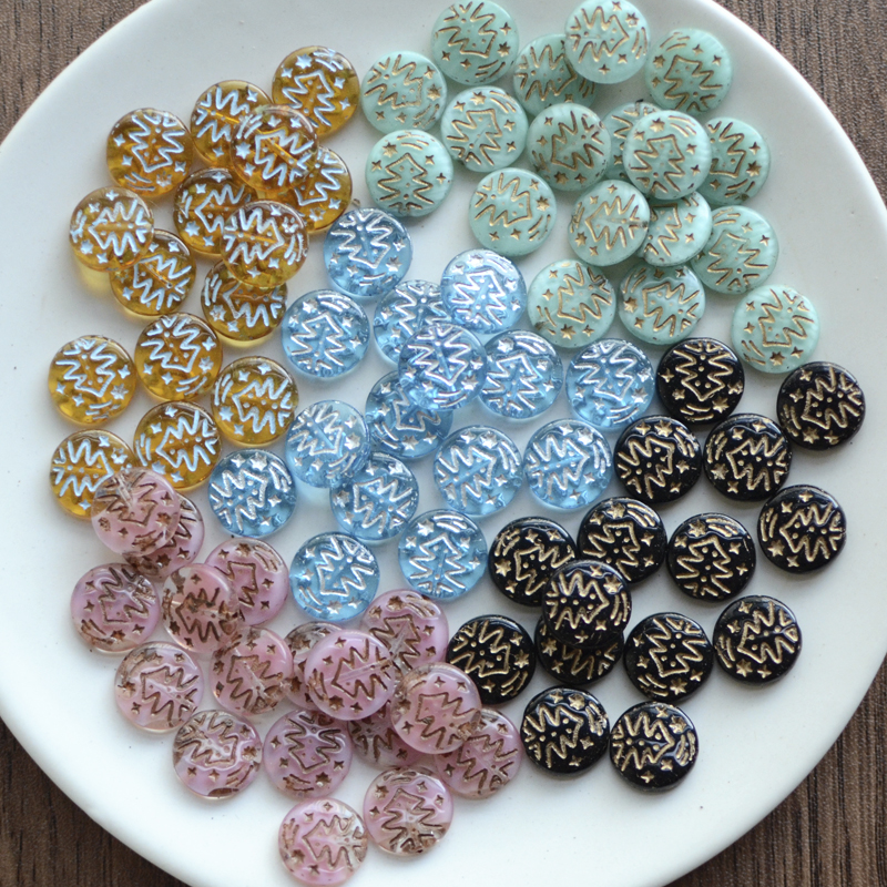 捷克进口14mm扁圆形圣诞树琉璃玻璃散珠 diy串珠耳环项链配件材料