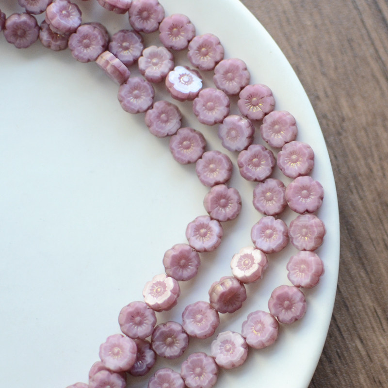 捷克进口8mm复古夏威夷花朵琉璃玻璃珠 手工diy串珠项链材料散珠