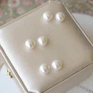 天然淡水4A级8~8.5mm强光扁圆馒头珍珠贴片半孔手工diy耳钉珍珠