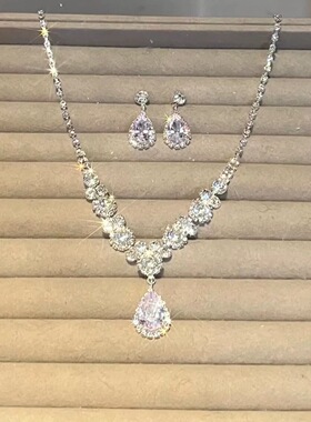 月光水滴项链超闪满钻公主项链生日礼服轻奢配饰女