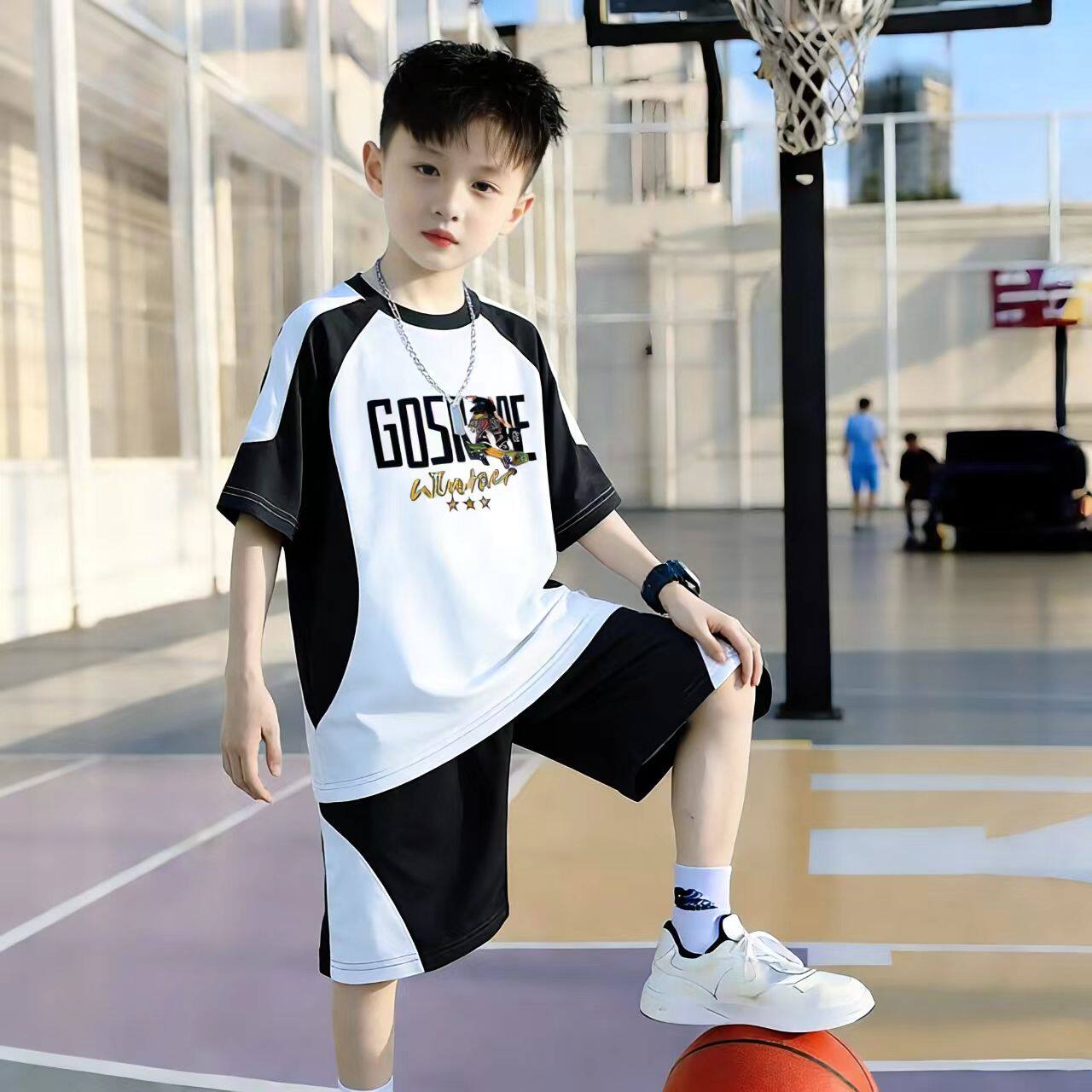 男童夏季冰丝卡通短袖两件套