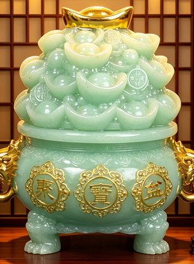 玉石金元宝招财聚宝盆摆件