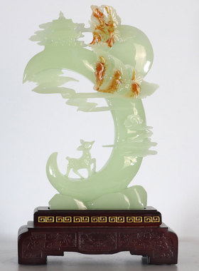 玉石新中式鹿摆件客厅新年礼物