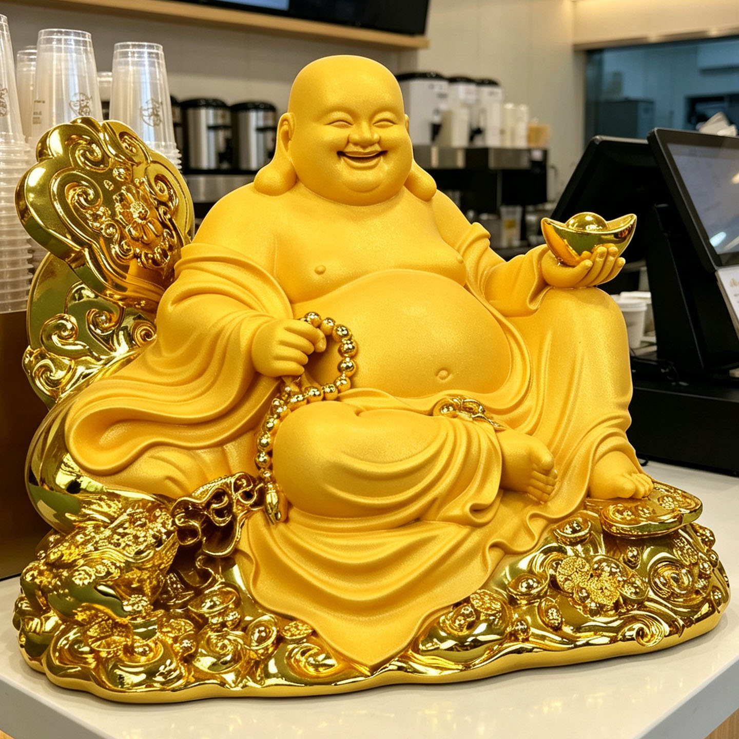 绒沙金弥勒佛摆件招财笑佛供奉