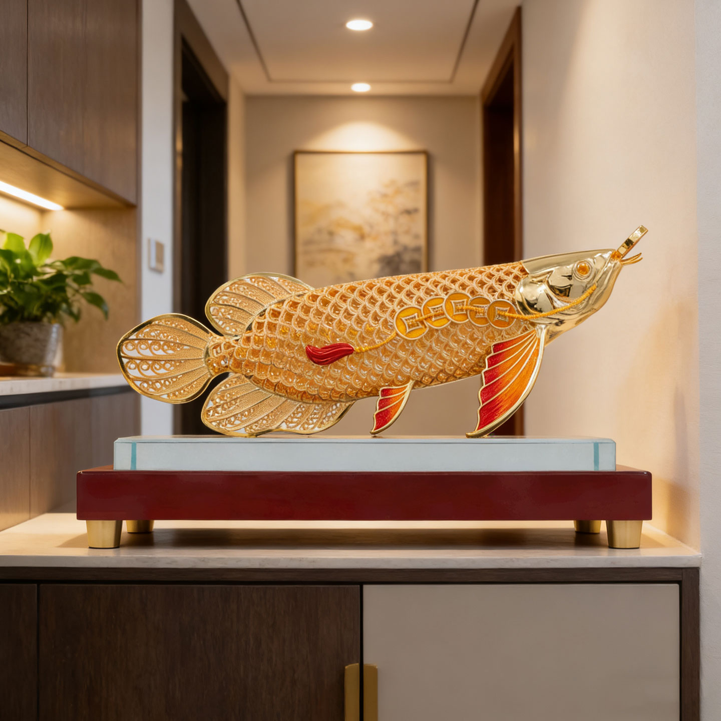 花丝金龙鱼摆件高档客厅装饰品办公室招财工艺品公司乔迁开业礼物