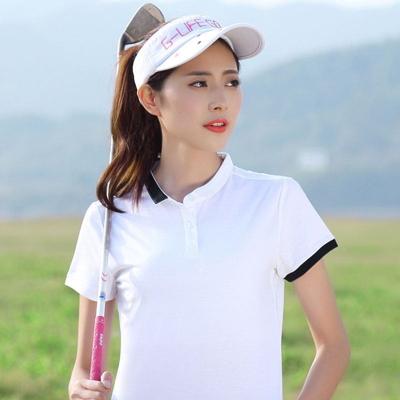2024翻领T恤女短袖棉质珠地新款韩版修身纯色运动体恤短袖POLO衫