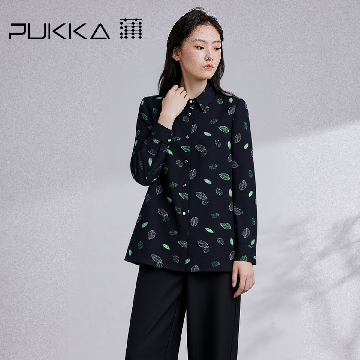 PUKKA 蒲牌翻领衬衫女秋冬2025新款羊毛呢职场休闲百搭上衣