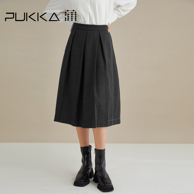 Pukka/蒲牌简约高腰显瘦半身裙