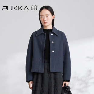 流量设计感宽松H型通勤保暖大衣 新款 蒲PUKKA 毛呢外套女冬季