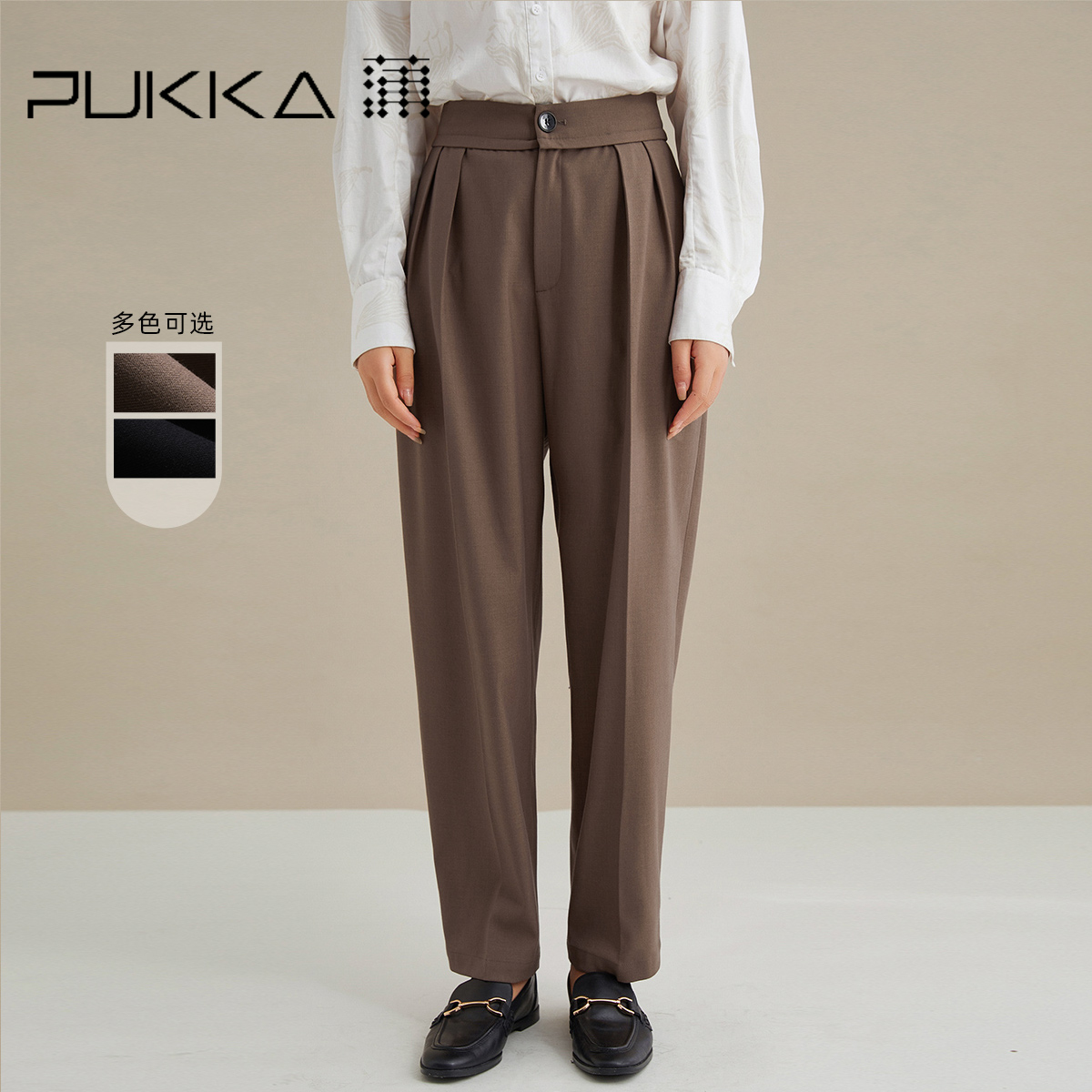 PUKKA休闲裤倒褶修身显瘦