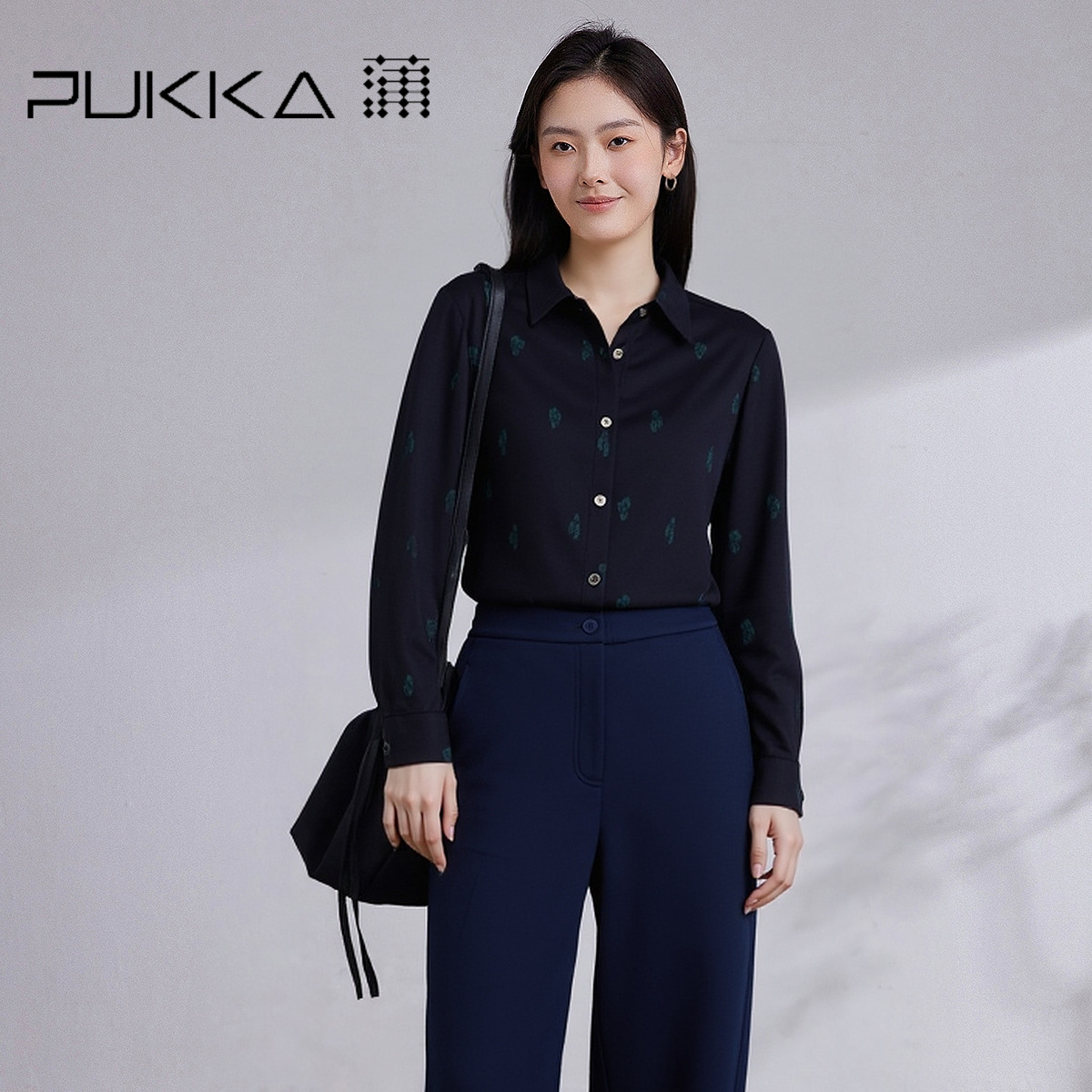 PUKKA 蒲牌翻领长袖衬衫女2025秋冬新款羊毛呢职场休闲百搭上衣