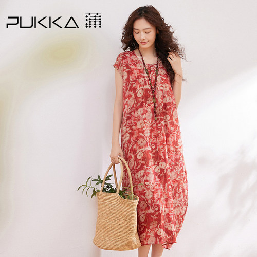 蒲PUKKA碎花无袖显瘦连衣裙