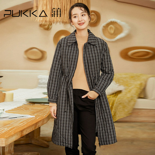 蒲PUKKA翻领格纹棉衣外套