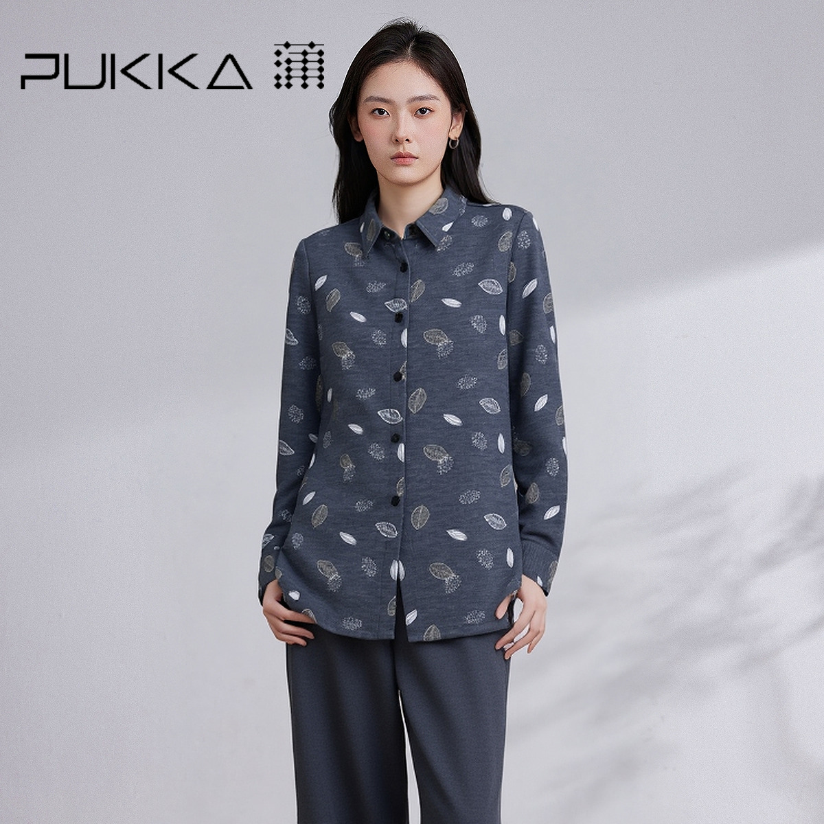 PUKKA 蒲牌翻领长袖衬衫女2025秋冬新款羊毛呢职场休闲百搭上衣