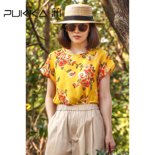 衬衫 短袖 女宽松休闲圆领设计感印花上衣 夏季 蒲PUKKA