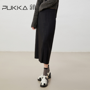 蒲PUKKA 半身裙简约拼接裙子半裙减龄a字裙 高端百褶美式